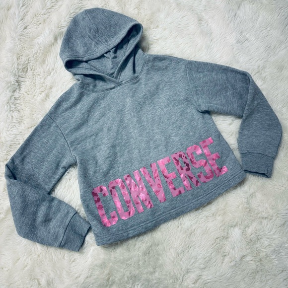 Converse Youth Girls Hoodie With Foil Pink Leopard Lettering - Picture 1 of 6